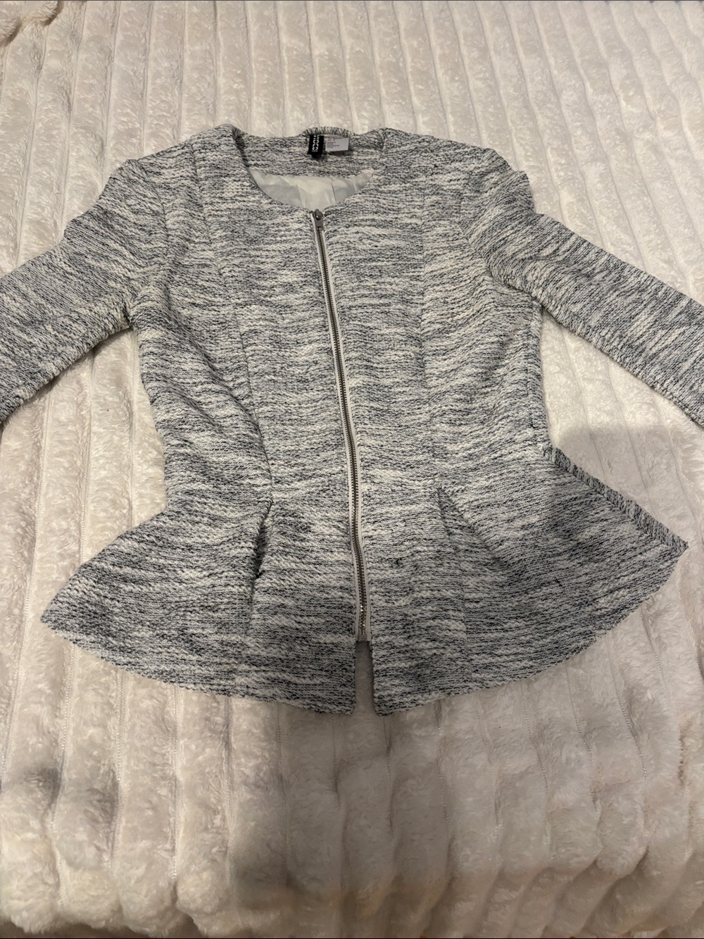 H&M Gray Marled Peplum Zip Blazer